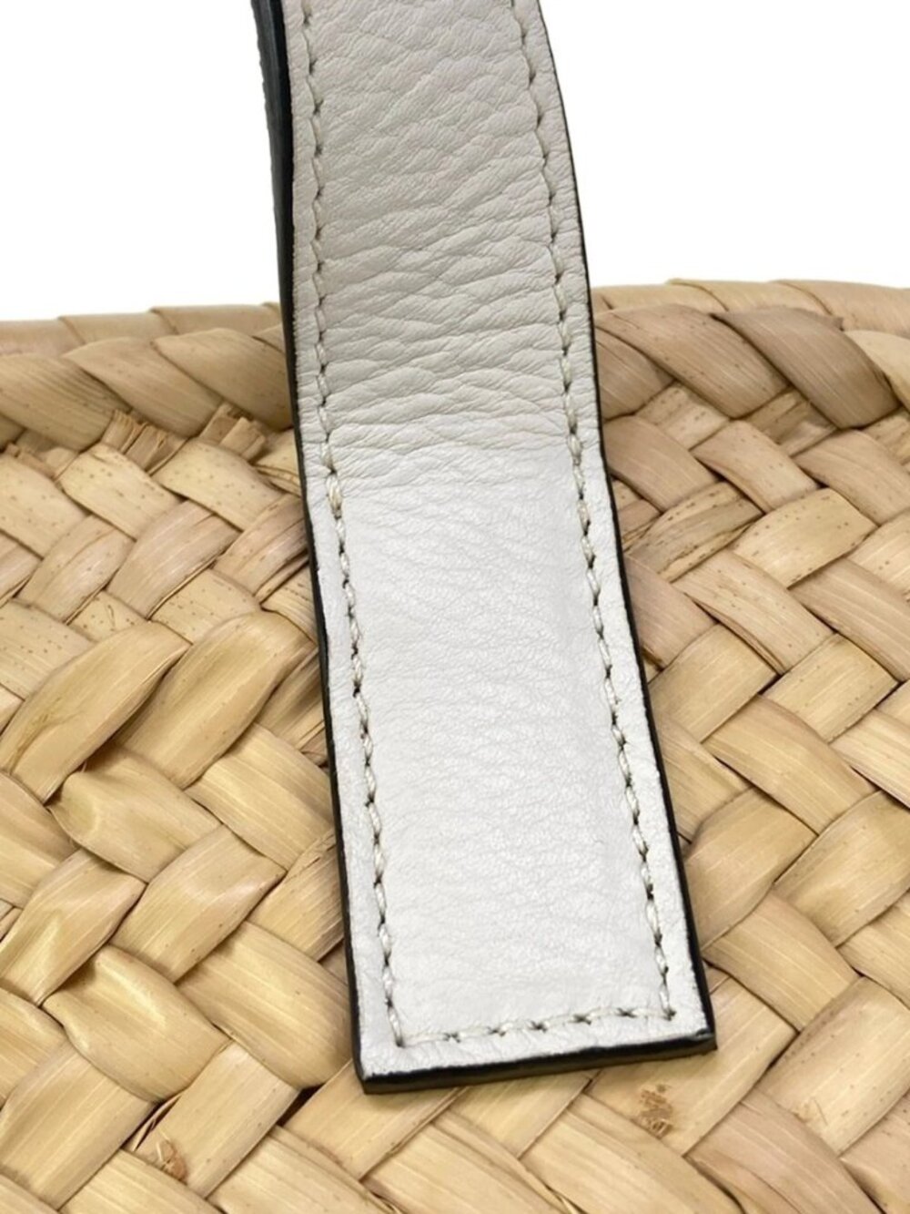 LOEWE Basket A223S93X28 Beige White Palm Leaf Calf Leather Tote Bag - Picture 11 of 15